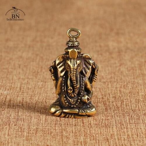 Copper Cute Animal Elephant Statue Buddha statue Keychains Desktop Decoration Ornaments Metal Brass Crafts Figurines Miniatures