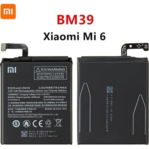 Xiao mi 100% Orginal BM39 3350mAh Battery For Xiaomi 6 Mi 6 Mi6 BM39 High Quality Phone Replacement Batteries