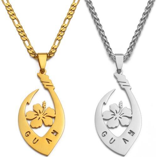 Anniyo Hibiscus Flower Guam Pendant Necklaces for Women Men Gold Color Guam Jewelry Gifts #128621