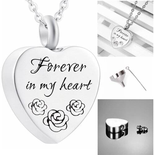 Stainless Steel Memorial Heart Pendant For Family, Pet, Forever In My Heart Urn Necklace For Ashes Cremation Pendant Jewelry