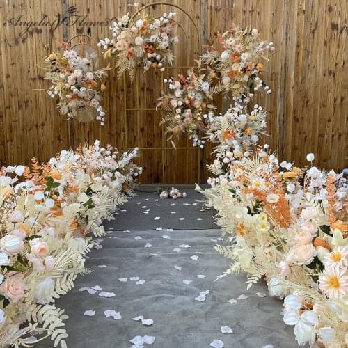 Custom Champagne Flower Row Artificial Road Lead Flower Arrangement Wedding Arch Decor Floral Ball Party Stage Layout Display