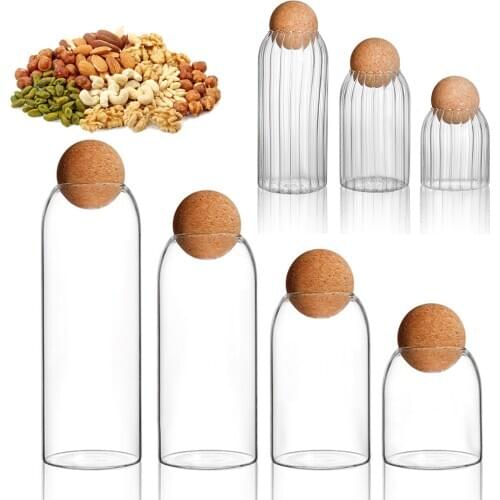 Transparent Lead-Free Glass Cork Sealed Can Storage Tank Grains Storage Jar Creative Cork Tea Containers Kitchen Storage