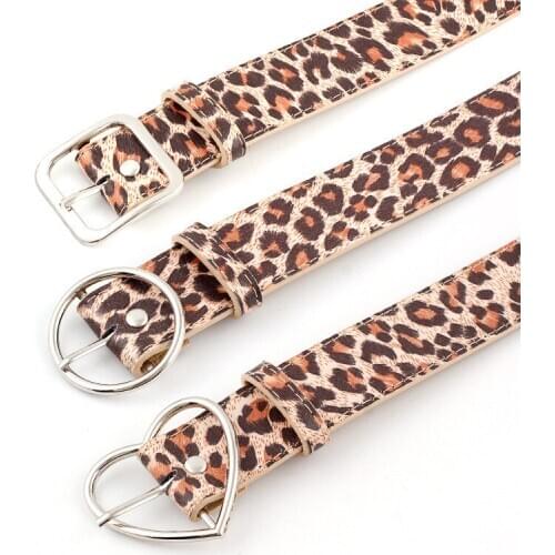 2020 New Korean Leopard Print Pu Belt Heart Round Type Buckle Wide PU Waistband Fashion Jeans Decoration Belts Clothing Ornament
