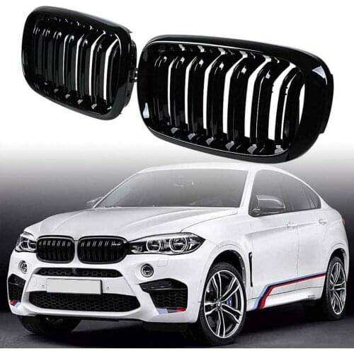 2PCS Black Front Bumper Kidney Grilles Center Grill For BMW F15 F16 X5 X6 F85 F86 X5M X6M 2014-2018 Double 2 Slat Car Styling