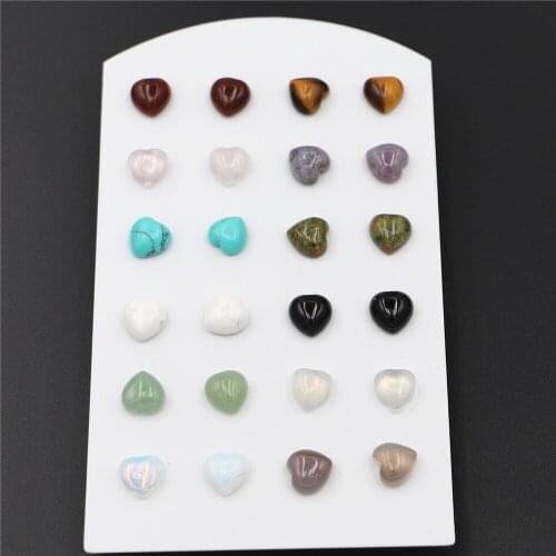New Simple Trendy Geometric 8*8mm Natural Stone Stud Men Earrings Heart Mix Color for Women Fashion Cute Small Wholesale 12Pair