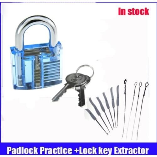 Blue Transparent Visible Pick Cutaway Practice Padlock Lock With Broken Key Removing Lock Extractor Set Locksmith Tool