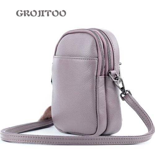 GROJITOO Leather womens multi-functional small bag head layer cow leather womens one shoulder cross bag mobile phone bag 398