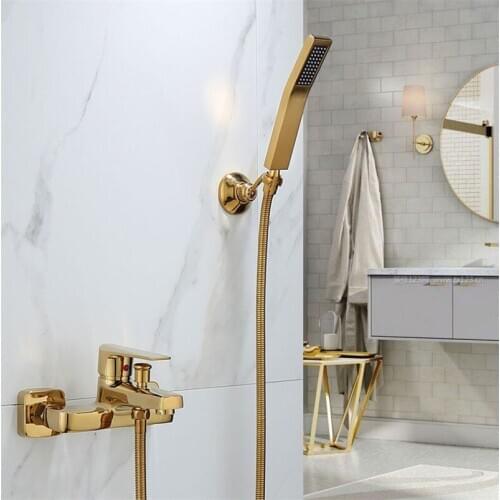 Tuqiu Bathtub Shower Set Wall Mounted Gold Bath and Shower Faucet, Bathroom Cold and Hot Bath and Shower Mixer Tap Brass
