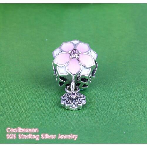 2019 Spring Magnolia Bloom Flower Charms Beads Fits Brand bracelets 925 Sterling Silver Multicolor Floral Charm DIY Jewelry