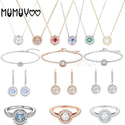 SWA Fashion Jewelry High Quality, Charming Simple Classic Color Red Green Blue The Beating Is The Crystal Necklace For Women