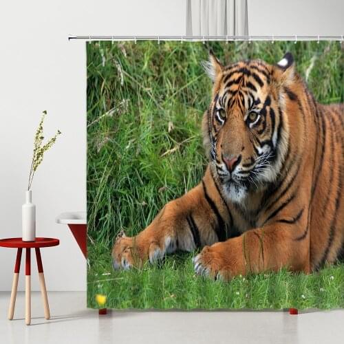 Tiger Shower Curtain Forest Animal Africa Wild Lion Bathroom Decor Cloth Washable Living Room Hanging Paintings Bath Curtains