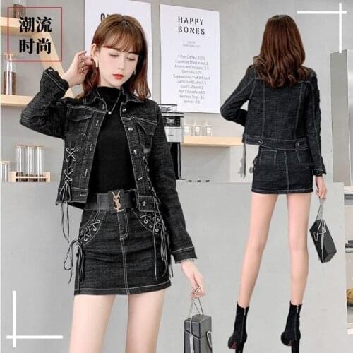 New Fashion Womens Denim Jacket+ Skirt 2021 Spring Jean Coat Female Short Slim Ladies Clothing Outerwear