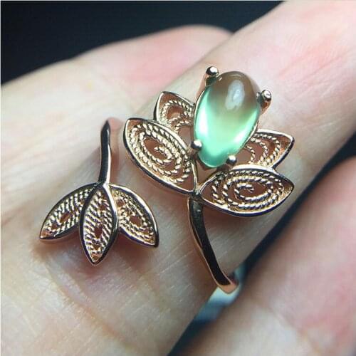 Woman Ring Fashion Natual Prehnite Woman Ring Free shipping Natural real Prehnite Ring 925 sterling silver Gem 6*8mm
