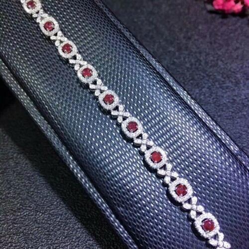 Shilovem 925 sterling silver real natural Ruby Bracelets fine Jewelry trendy women party new plant wedding 4*5mm bl040501agh