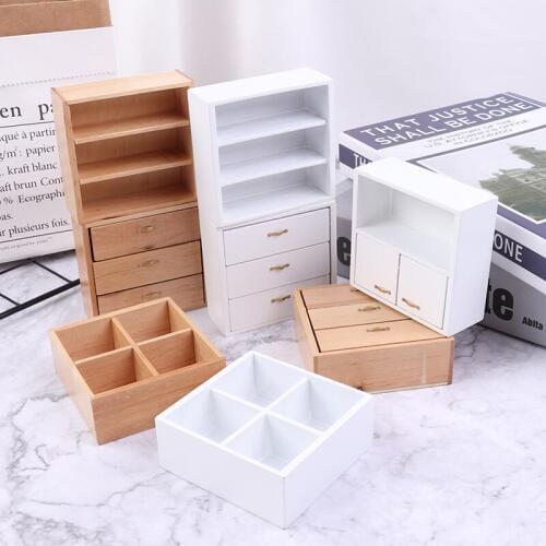 1/12 Dollhouse Miniature Furniture Living Room Cabinet With 4 Section White And Wood Colors Available