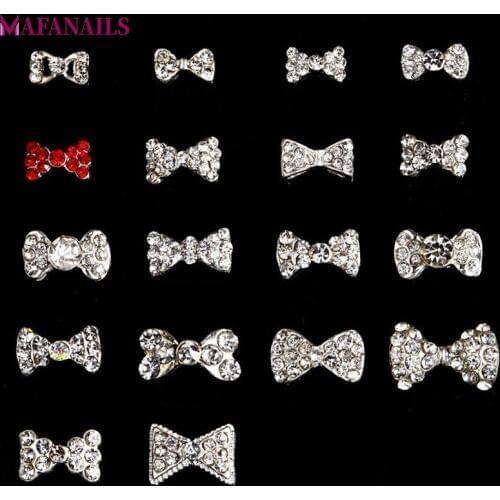 10pcs/Lot 3D Nail Gems Rhinestones Silver/Red Nail Crystals Gems 18 Different Bow Design Nail Gems for Nail Decor ML153-170