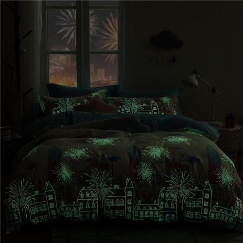 100% Cotton Fashion Cartoon Luminous Bedding Set Printed Duvet Cover Bed Sheet Pillowcases Twin Queen size safe and no pollution