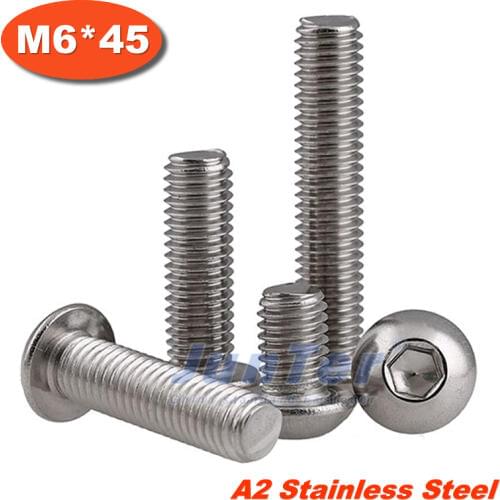 100pcs/lot ISO7380 M6*45 Stainless Steel A2 Hexagon Socket Button Head Screws