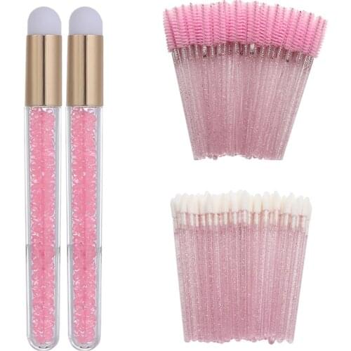 102 Pcs Pink Glitter Lash Shampoo Brushes Disposable Mascara Wand Eyelash Cleansing Brushes Lip Wand Lash Shampoo Tools