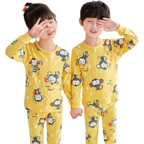 Kids Sleepwear Sets Boys Nightwear Print Long Sleeve Pants 2Pcs Children Cotton Casual Clothing Baby Girls Pajama Suit Unisex