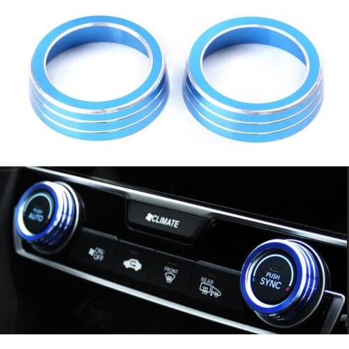 2Pcs Blue Air Vent Ring Cover Trim For Honda Civic 2016 2017 16 17