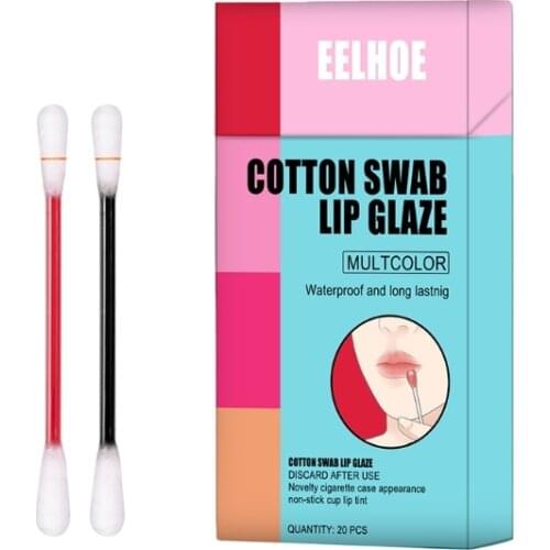 20pcs Cigarette Lipstick Cotton Swab Long Lasting Waterproof Disposable Portable Lipsticks Moisturizing