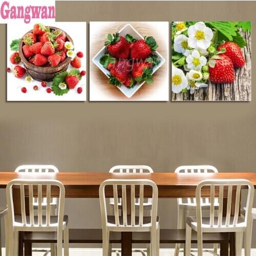 Red Strawberry Fruit Diamond Mosaic 5D DIY Diamond Painting Cross stitch Diamond Embroidery kitchen decoration Rhinestone 3 pcs