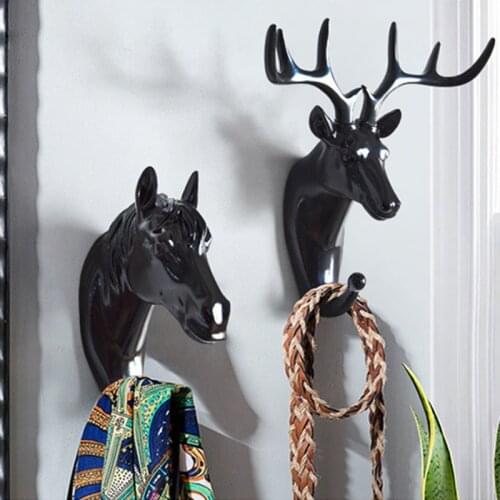 3D Deer Statue Wall Decor High Quality Resin Sculpture Door Keys Coat Hanger Home Decoration Accessories Animal Figurine Murals