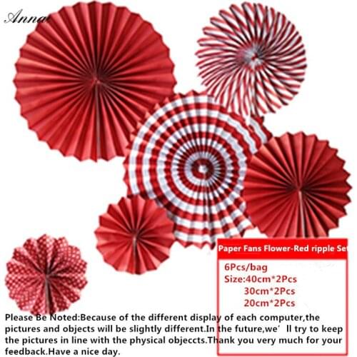 6pcs/lot red Cheap Paper Fans For Wedding Tissue Paper Fans Flowers Birthday Party Holiday Supplies Wedding Favors