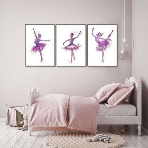 Watercolor Ballet Dancer Canvas Painting Modern Minimalist Cartoon Ballet Poster Childrens Room Bedroom Decor Wall Art Pictures