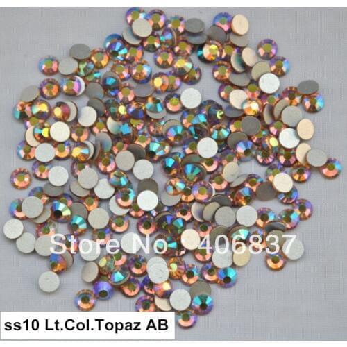 Free Shipping! 1440pcs/Lot, ss10 (2.7-2.9mm) Lt. Col. Topaz AB Flat Back Nail Art Glue On Non Hotfix Rhinestones