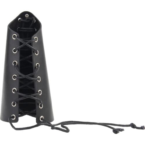 PU Leather Medieval Gauntlets for Men Women Wristband Wide Bracer Arm Armor Cuff Bracelet Lace Up