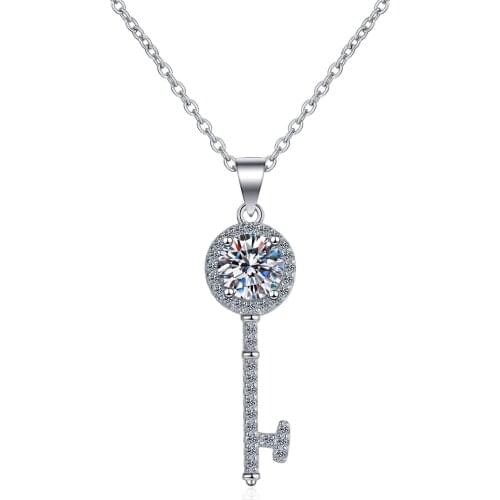 Passed Diamond Test Moissanite 925 Sterling Silver Key Simple Clavicle Chain Pendant Necklace Women Fashion Cute Jewelry 0.5-1ct