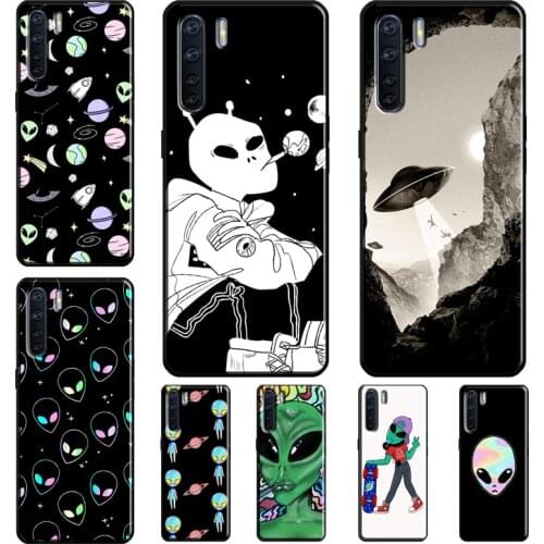 Aesthetics Cute Cartoon alien space For OPPO Find X3 X2 Pro A52 A72 A83 A91 Reno 2 2Z 4 A53 A9 A5 2020 F5 A3S A31 Case Cover