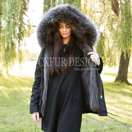 CX-G-P-05F Waterproof Outer Genuine Fox Fur Liner Fashion Parka Coat with Raccoon Collar