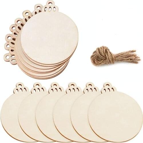 10pcs Wood Christmas Round Slices Unfinished Wooden Christmas Ornaments Blanks Predrilled Wood Circles for Hanging Decorations