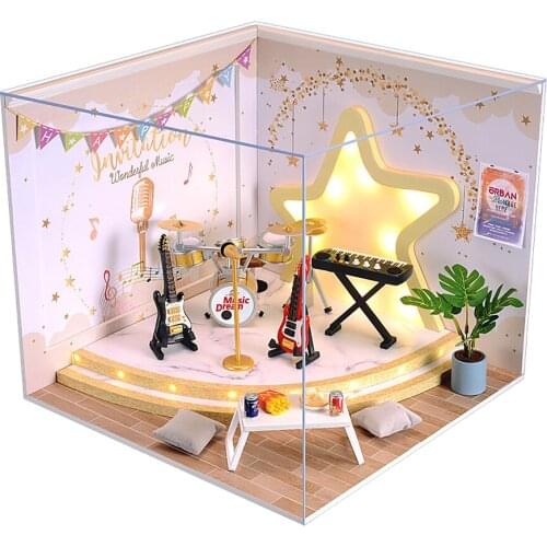 DIY Wood Mini Miniature 1/12 Doll House 3D Puzzle Music Room with Instrument