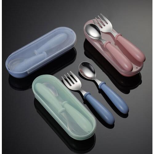 Baby Gadgets Tableware Set Food Feeding Spoon Fork Children Utensil Stainless Steel Toddler Dinnerware Cutlery Cartoon Infant