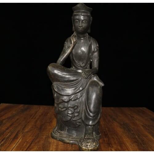 Home Decor 19"Tibet Buddhism Temple Old Bronze Korean style Meditating buddha statue Thinker statue Enshrine the Buddha