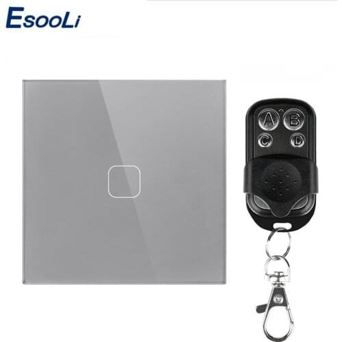 Esooli EU/UK Standard 1 Gang 1 Way remote control switch, AC 170~240V Wall Light Remote Touch Switch With Mini Remote Controller