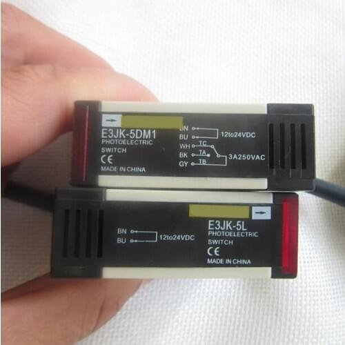 1Set E3JK-5DM1-5L DC 12-24V 5M Through-Beam Light-ON Pre-Wired Type Fixed Photoelectric Sensor Switch