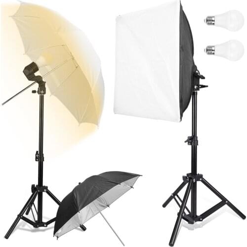 Photography Tabletop Softbox Umbrella Lighting Kit 9W LED Light Bulb 68cm Adjustable Tripod Stand for Mini Item Product Shooting