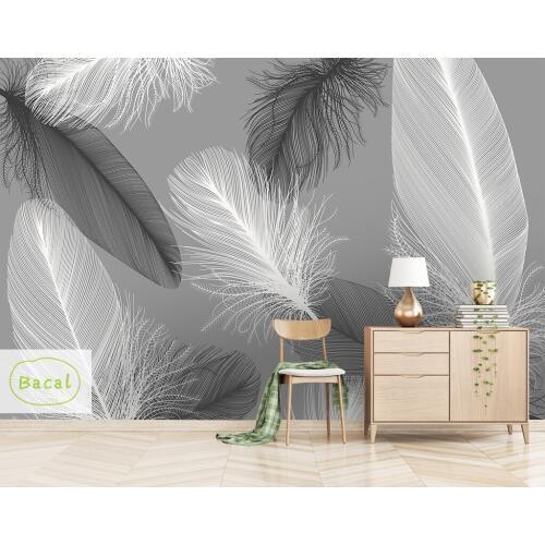 Custom Photo Modern Wallpaper murals 3D Chinese Ink Hand-painted Feathers Wall Papers Living Room Bedroom Papel De Parede Decor