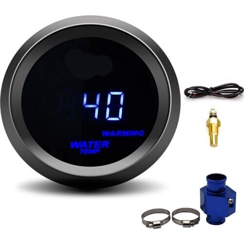 Warning Light Water Temperature Gauge Racing Gauge Joint Pipe Sensor 2" 52MM Water Temp Gauge with Sensor 1/8 LED Blue Digital
