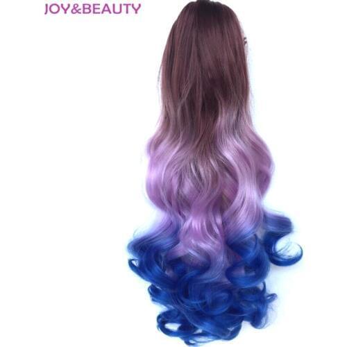 JOY&BEAUTY High Temperature Fiber Synthetic Long Wavy Ponytail Ombre Color 22" Claw Clip On Hair Extension