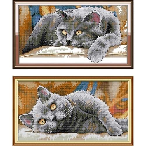 Joy Sunday Black Cat Chinese Cross Stitch Kits Ecological Cotton Clear Stamped Printed 14CT 11CT DIY Wedding Decoration For Home