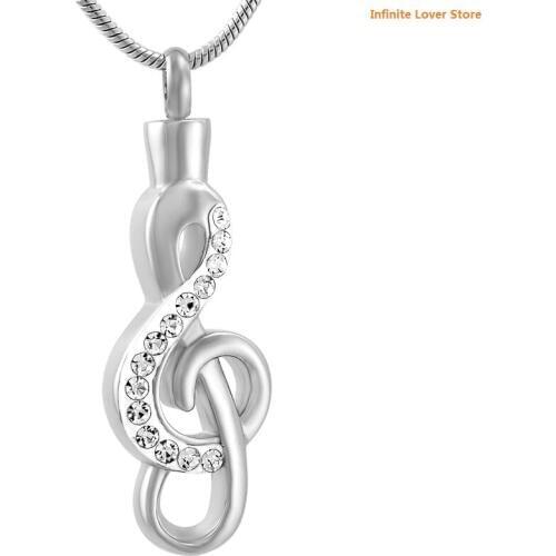 KLH9560-1 Clear Rhinstone Inlay Musical Note Cremation Jewelry Keepsake Memorial Urn Necklace Ashes Holder