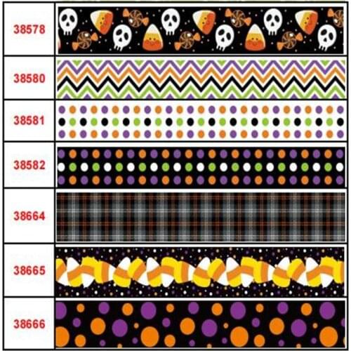 16mm-75mm Halloween Ribbon Grosgrain Ribbon/ Elastic Band For Handmade Bow Party Gift Wrapping 50Yards