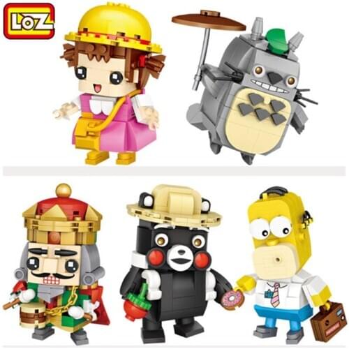Loz Mini Block Brickheadz Series Simpsoned Totoro Action Figures Big Building Blocks Cute Doll MOC Bricks DIY Toys for Children