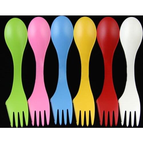 6Pcs/set Heat Resistant Plastic Outdoor Travel Picnic Spoon Fork Knife Camping Hiking Utensil Spork Portable